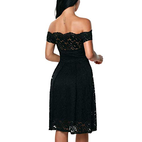 Wateralone Señoras Fuera del Hombro Vestidos con Encaje Elegante Vestido De Noche Vintage Calado Elegante Floral Corto Vestido De Encaje para Fiesta Rational