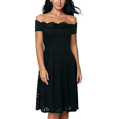 Wateralone Señoras Fuera del Hombro Vestidos con Encaje Elegante Vestido De Noche Vintage Calado Elegante Floral Corto Vestido De Encaje para Fiesta Rational