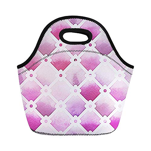 Watercolor Wilton Trellis - Bolsa de almuerzo de neopreno aislada con diseño de cuadrifolio de colores morados para mujeres, adultos, hombres, niños, picnic, lonchera moderna