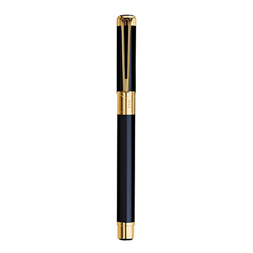 Waterman Perspective  - Pluma estilográfica, color negro brillante con clip de oro de 23 quilates, plumín mediano con cartucho de tinta azul, estuche de regalo