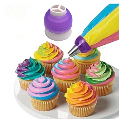 Waymeduo 1 pcs 3 agujeros decoración de pasteles convertidor Conversor de mezcla Boquilla de manga pastelera para Cupcake Color al azar