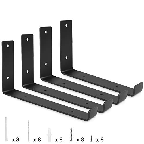 WBYJ Soporte de Estante, Soportes para Estantes con Ángulo de Labio, Pesada Soporte Flotante Montado en La Pared, Soporte de Acero Negro de 250mm, con Tornillos, 4 piezas