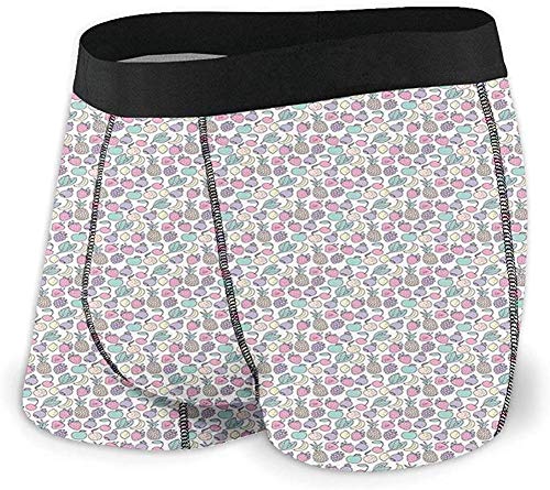 Web--ster Calzoncillos Boxer Deportivos para Hombre, Estilo Dibujado a Mano, Fresas, Comida jugosa Tropical, alimentación Natural Limpia, tamaño S MBF-696