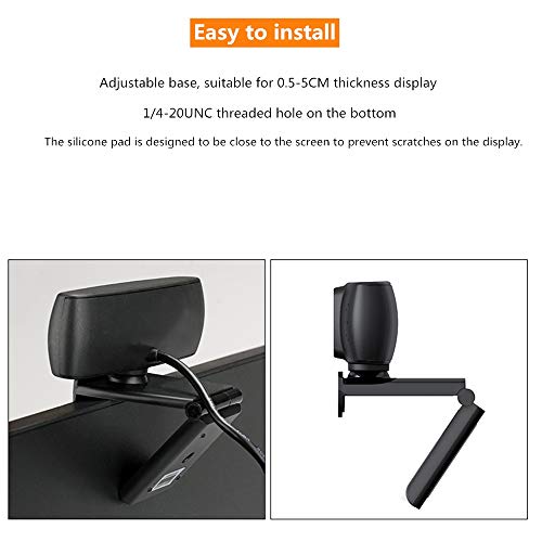 Webcam PC Full HD 1080P con Micrófono, 1080p/30fps, con Micrófono Reductor de Ruido para Reunión, Curso por Internet, Videollamada, Rotación de 360° Gran Angular de 110° -Portátil, Mac, Windows