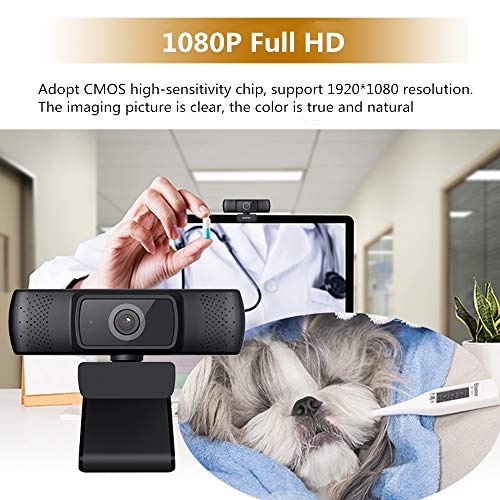 Webcam PC Full HD 1080P con Micrófono, 1080p/30fps, con Micrófono Reductor de Ruido para Reunión, Curso por Internet, Videollamada, Rotación de 360° Gran Angular de 110° -Portátil, Mac, Windows