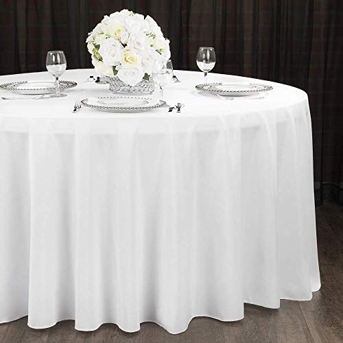 WedDecor Algodón Poliéster Mantel, Mantel para Cumpleaños, Boda, Recepción,Banquetes Eventos, 1 PC - Blanco, 120 Inch