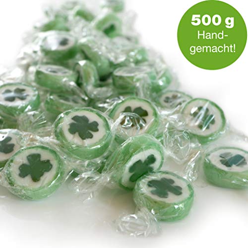 WeddingTree Caramelos Trébol Verde para Wedding - 500g Caramelos Boda - Dulces en Forma de Trébol Mensaje para decoración de Mesa, para Bautizo, Wedding Favours de Boda, Día de la Madre o Comunión
