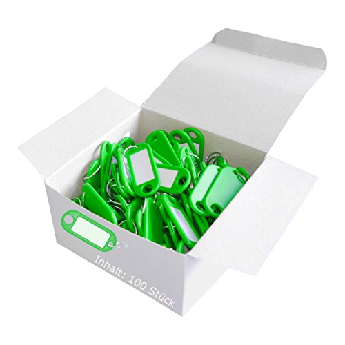 Wedo 262801804 Llavero con anillo de plástico, etiquetas intercambiables, 100 piezas, verde