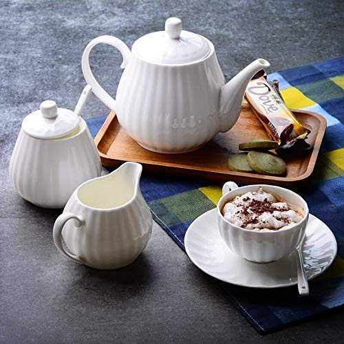 WEHOLY Inicio Juego de café con Hueso Real, Juego de 21, Taza y Tetera de Calabaza Blanca Pura, Bote de Crema y azucarero, Taza de té con rodajas de Taza