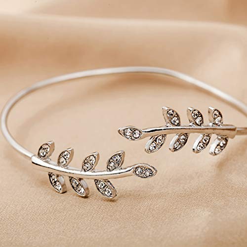WEIHEEE - Pulsera bohemia de hojas abiertas para la playa y el baile de fin de curso, accesorios para mujeres y niñas, color plateado