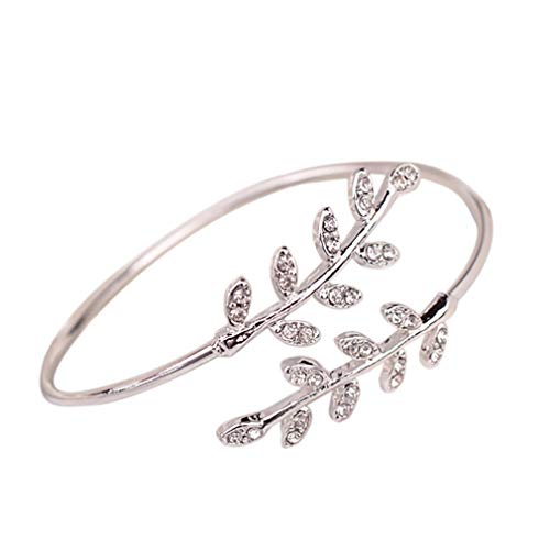 WEIHEEE - Pulsera bohemia de hojas abiertas para la playa y el baile de fin de curso, accesorios para mujeres y niñas, color plateado