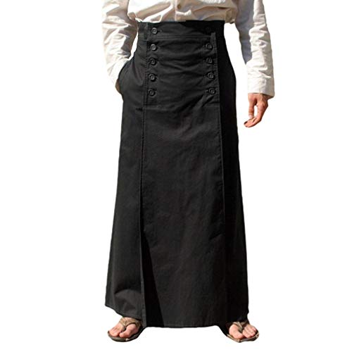 WEIMEITE Hombres Adultos Medieval Vintage Maxi Falda Larga Renaissance Stage Cosplay Traje Hombre Retro Faldas Plisadas con botón