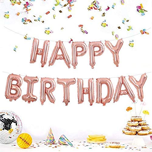 Weimi 21 Birthday Decorations Rose Gold for Girls Lámina autoinflable Happy Birthday Banner Star Heart Foil Globo Confeti Látex Globos con Cadena Transparente para Niñas Mujeres Party Supplies