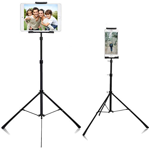 Weiyudang Soporte de pie para teléfono o tableta, soporte de trípode, portátil, altura ajustable de 20 a 50 pulgadas, rotación de 360 grados para todos los teléfonos y tabletas de 4 a 12 pulgadas