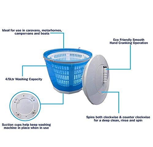WEIZI Lavadora Manual portátil Mini manivela con manivela Ciclos de Lavado Dobles con Drenaje automático Diseño Compacto Azul