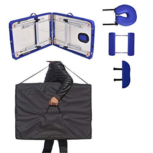 Wellhome Mesa de Masaje de 3 Secciones Aluminio Camilla Cama Portatil Plegable Ligera Camillas Masajes de Profesional Altura Ajustable con Reposacabezas, Apoyabrazos, Bolsa de transporte (Azul)