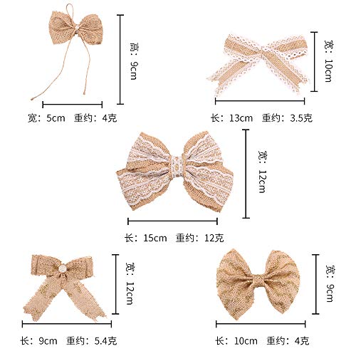 Welltop Conjunto de 20 Flores de Arpillera con 4 rollos de cinta de arpillera de encaje, 15 flores de arpillera hechas a mano y nudos de lazo, 1 cinta de hilo para manualidades de bricolaje