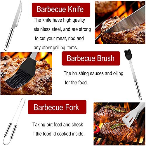 WELLXUNK Barbacoa de Acero Inoxidable Utensilios, Barbacoa de Exterior Kit, Utensilios Barbacoa Kit, Herramientas de Barbacoa Set con Bolsa de Oxford para Acampar Al Aire Libre Patio Trasero Barbacoa