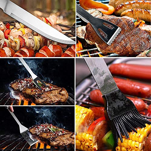 WELLXUNK Barbacoa de Acero Inoxidable Utensilios, Barbacoa de Exterior Kit, Utensilios Barbacoa Kit, Herramientas de Barbacoa Set con Bolsa de Oxford para Acampar Al Aire Libre Patio Trasero Barbacoa