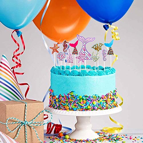 WELLXUNK Sirena Cupcakes Decoración, 55 Piezas Sirena Decoracion Tarta, Sirena Cupcake Toppers, Topper de Pastel de Cumpleaños, para Fiesta de Cumpleaños, Baby Shower y Fiesta de Bodas