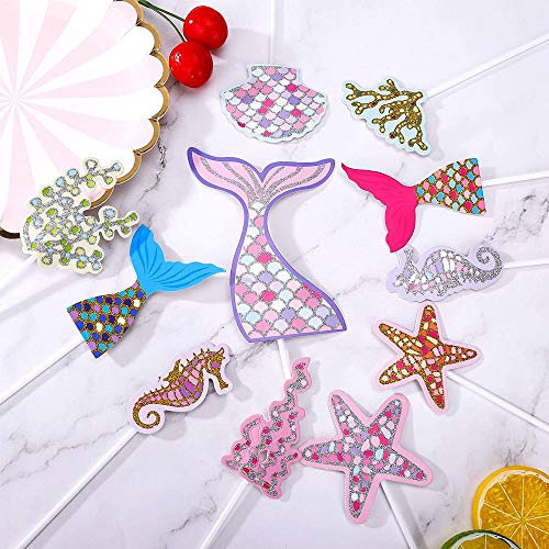 WELLXUNK Sirena Cupcakes Decoración, 55 Piezas Sirena Decoracion Tarta, Sirena Cupcake Toppers, Topper de Pastel de Cumpleaños, para Fiesta de Cumpleaños, Baby Shower y Fiesta de Bodas