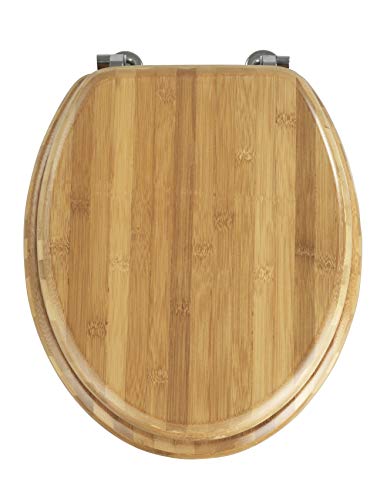 Wenko Tapa de WC Bambus, Sujeción de Metal, Cromo, Bambú, 34.5 x 41.5 cm, Color Marrón Oscuro