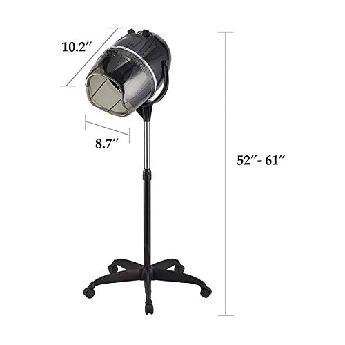 Wensa Procesador salón de Color Secador de Pelo Profesional de pie, con Contador de Tiempo de la Capilla Caster Altura Ajustable 1000W de peluquería salón de Belleza - Negro