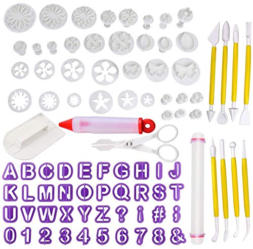 WENTS 98Pcs Herramientas de decoración de Pasteles Conjunto de moldes de Caracteres alfanuméricos de Flor de Rosa para Fondant, azúcar de Almendra, Galletas de almíbar, Chocolate