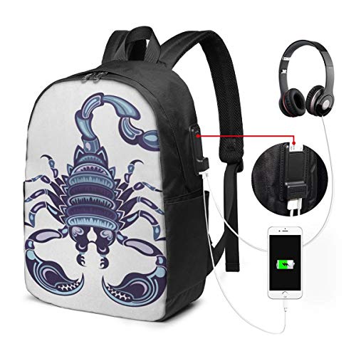 WEQDUJG Mochila Portatil 17 Pulgadas Mochila Hombre Mujer con Puerto USB, Escorpio 13 Mochila para El Laptop para Ordenador del Trabajo Viaje