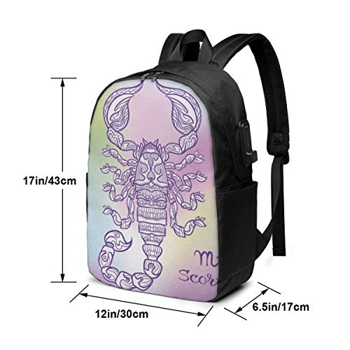 WEQDUJG Mochila Portatil 17 Pulgadas Mochila Hombre Mujer con Puerto USB, Escorpio 9 Mochila para El Laptop para Ordenador del Trabajo Viaje