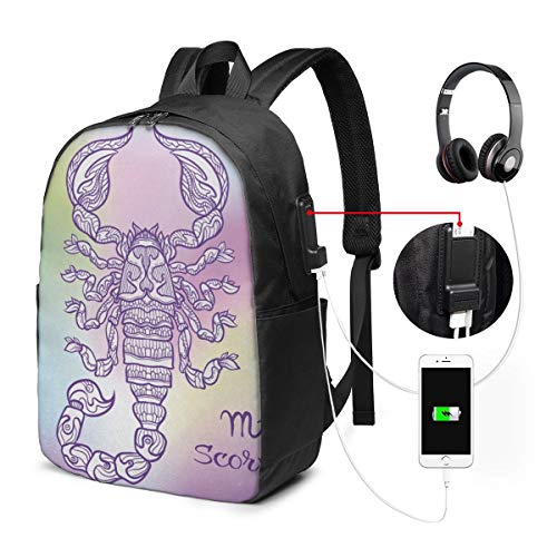 WEQDUJG Mochila Portatil 17 Pulgadas Mochila Hombre Mujer con Puerto USB, Escorpio 9 Mochila para El Laptop para Ordenador del Trabajo Viaje