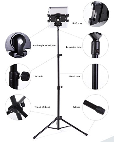WER Soporte Tablet, Universal Soporte Trípode Ajustable de 360° Giratorio Soporte Telescopico para iPad/iPad2 Mini y Otras Tabletas de 7-10 Pulgadas