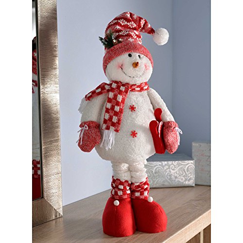 WeRChristmas – Decoración de Navidad muñeca de Nieve con piernas Extensibles, 46 – 71 cm – Rojo/Blanco