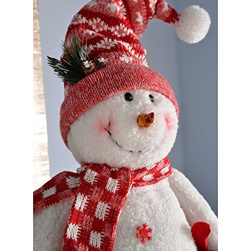 WeRChristmas – Decoración de Navidad muñeca de Nieve con piernas Extensibles, 46 – 71 cm – Rojo/Blanco