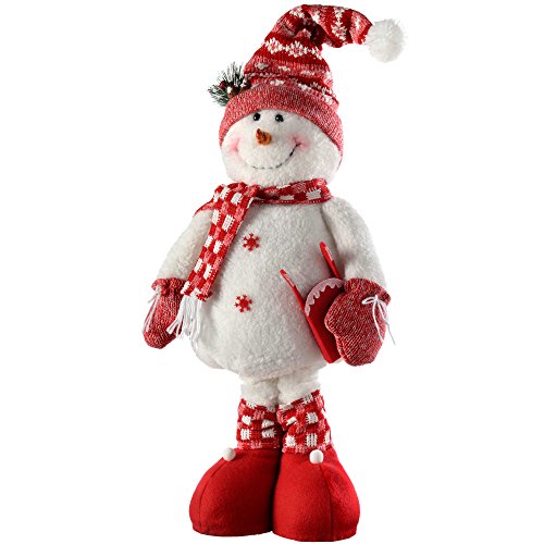 WeRChristmas – Decoración de Navidad muñeca de Nieve con piernas Extensibles, 46 – 71 cm – Rojo/Blanco