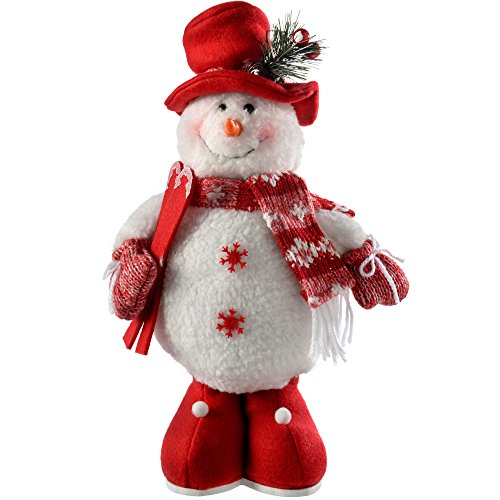 WeRChristmas – Figura Decorativa de pie decoración de Navidad muñecos de Nieve, 33 cm, Color Rojo/Blanco, Juego de 2