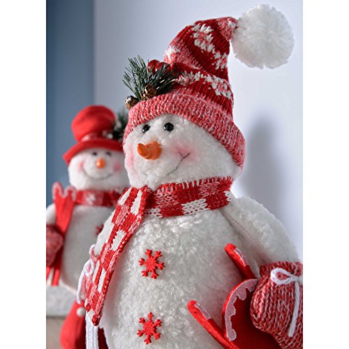 WeRChristmas – Figura Decorativa de pie decoración de Navidad muñecos de Nieve, 33 cm, Color Rojo/Blanco, Juego de 2