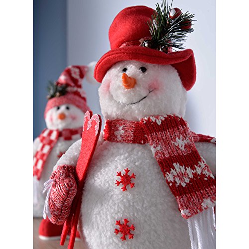 WeRChristmas – Figura Decorativa de pie decoración de Navidad muñecos de Nieve, 33 cm, Color Rojo/Blanco, Juego de 2