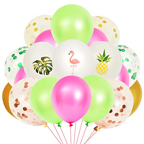 WERNNSAI Decoraciones de Fiesta Flamenco Hawaiano Tropical - Globos de Aluminio para Flamencos Hojas de Palmerapara Cumpleaños Baby Shower Wedding Party Supplies,47PCS