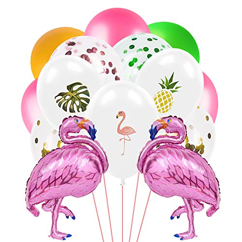 WERNNSAI Decoraciones de Fiesta Flamenco Hawaiano Tropical - Globos de Aluminio para Flamencos Hojas de Palmerapara Cumpleaños Baby Shower Wedding Party Supplies,47PCS