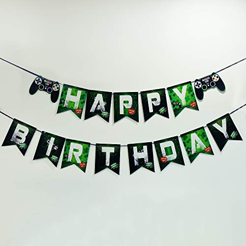 WERNNSAI Juego Cumpleaños Pancartas - Vídeo Juego Suministros para la Fiesta Feliz cumpleaños Guirnalda para Muchachos Niños Geeks de Jugadores Temas de Juego Decoraciones de Fiesta Ensamblado