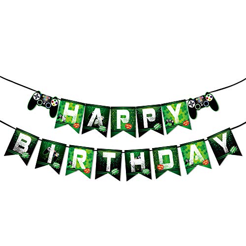 WERNNSAI Juego Cumpleaños Pancartas - Vídeo Juego Suministros para la Fiesta Feliz cumpleaños Guirnalda para Muchachos Niños Geeks de Jugadores Temas de Juego Decoraciones de Fiesta Ensamblado