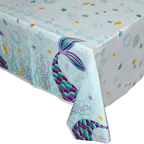 WERNNSAI Mantel del Sirena - 1 Piezas 110 x 180 CM Mantel Desechable de Plástico Impreso, Suministros para la Fiesta para Niños Chicas Boda Cumpleaños Baby Shower Decoración Partido de la Sirena