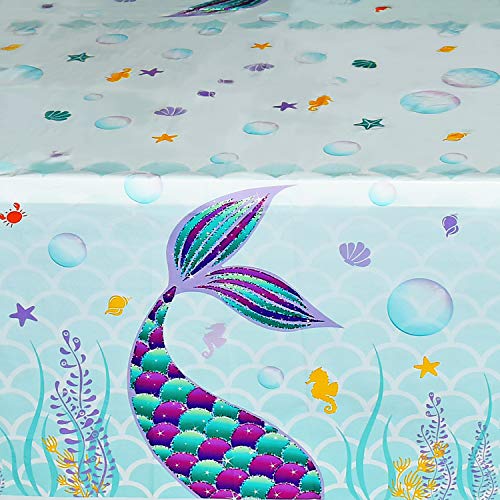 WERNNSAI Mantel del Sirena - 1 Piezas 110 x 180 CM Mantel Desechable de Plástico Impreso, Suministros para la Fiesta para Niños Chicas Boda Cumpleaños Baby Shower Decoración Partido de la Sirena