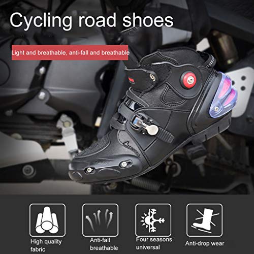 WERT Botas de Moto Bota de Motocross de Alta Resistencia blindada para Hombre Botas de Carretera Botas de Tobillo Cortas y Suaves Botas de piloto,Black-44