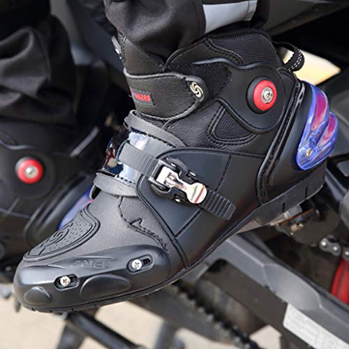 WERT Botas de Moto Bota de Motocross de Alta Resistencia blindada para Hombre Botas de Carretera Botas de Tobillo Cortas y Suaves Botas de piloto,Black-44