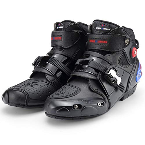 WERT Botas de Moto Bota de Motocross de Alta Resistencia blindada para Hombre Botas de Carretera Botas de Tobillo Cortas y Suaves Botas de piloto,Black-44
