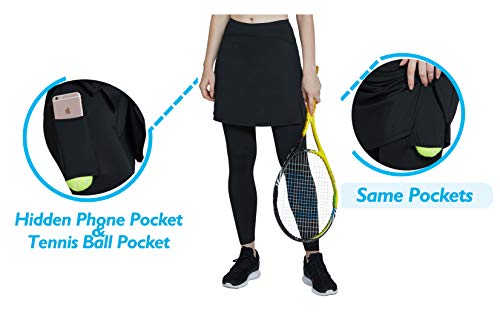 Westkun Mujer Falda Modesta con Pantalon de Deportes Corriendo Tenis Golf Mallas Ropa La Altura del Tobillo Falda con Legging 2 en 1(Negro-Longitud Tobillo,L)