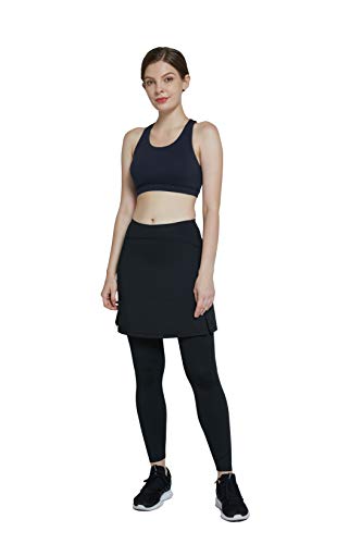 Westkun Mujer Falda Modesta con Pantalon de Deportes Corriendo Tenis Golf Mallas Ropa La Altura del Tobillo Falda con Legging 2 en 1(Negro-Longitud Tobillo,L)