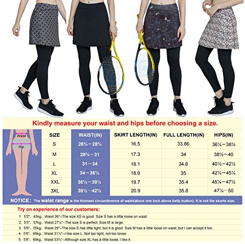 Westkun Mujer Falda Modesta con Pantalon de Deportes Corriendo Tenis Golf Mallas Ropa La Altura del Tobillo Falda con Legging 2 en 1(Negro-Longitud Tobillo,L)